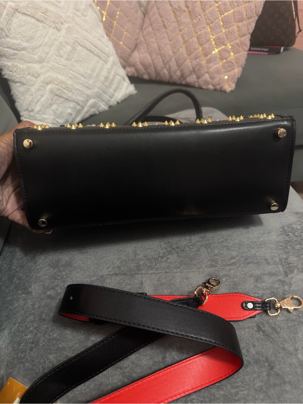 Source Unknown Black Tote with Gold, Silver and Red Stud Accents - Picture 6 of 8